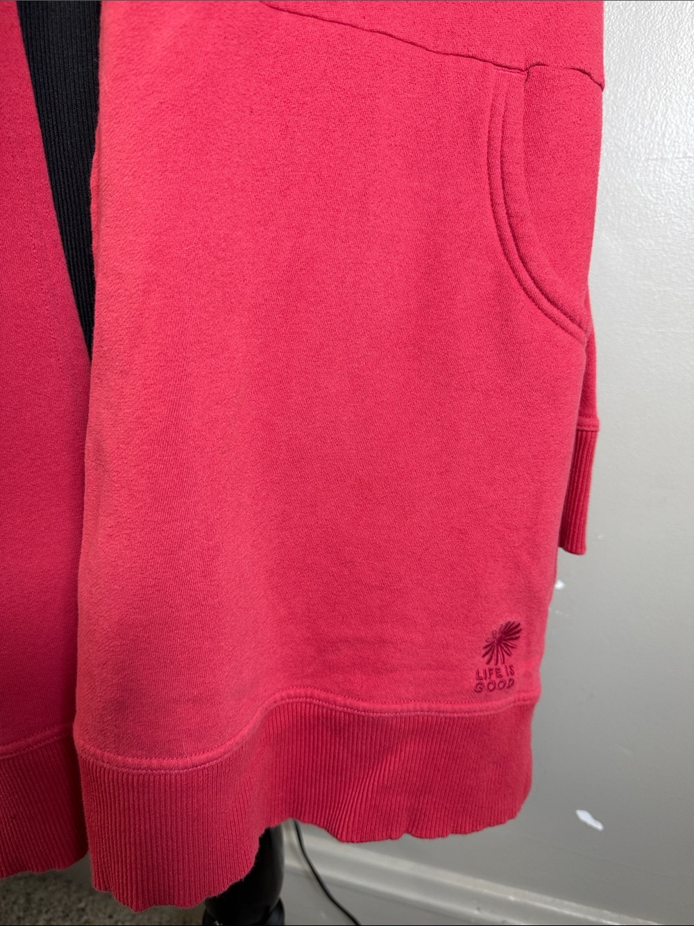 Life is Good Open Front Hooded French Terry Red Sweatshirt Cardigan Jacket XL - Picture 3 of 7